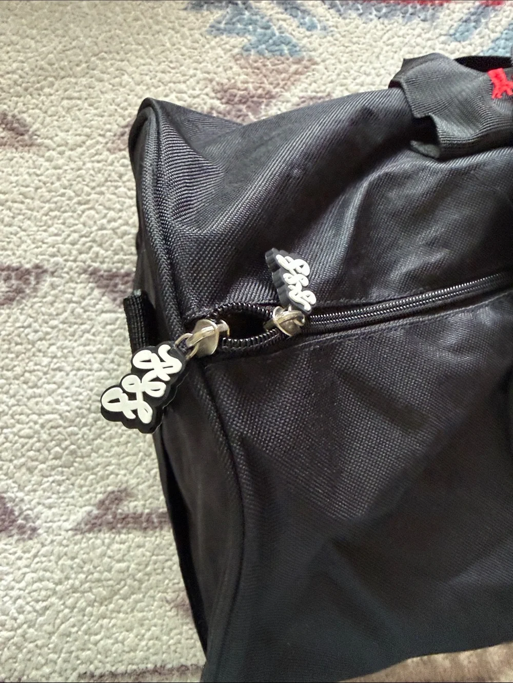 Live Forever Garment Supply Black Duffel Bag with Red Embroidered Logo